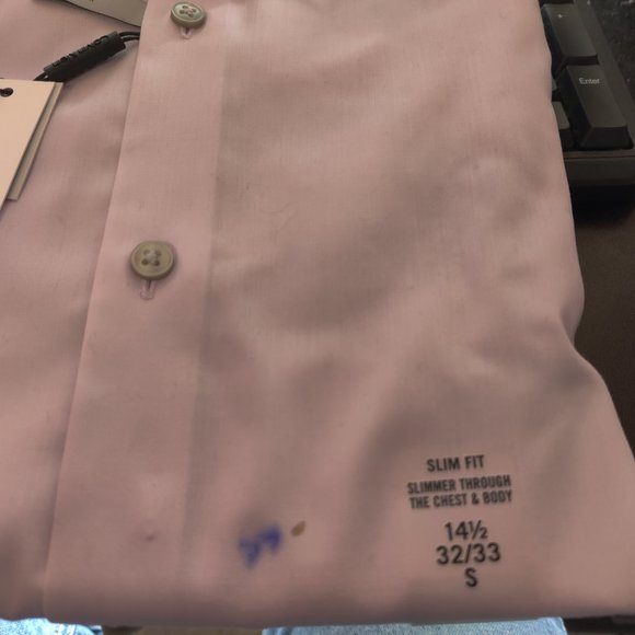 DEFECT Calvin Klein Men SlimFit Performance 14.5 32/33 Herringbone Pink $75 A379 - Picture 3 of 3